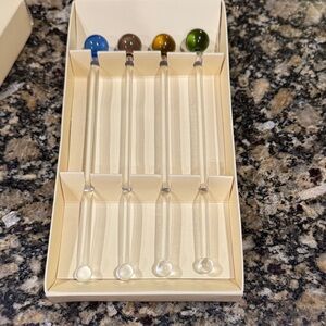 Pottery Barn Glass Stirring Rods with Multicolor Ends